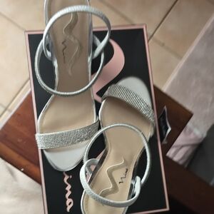 Nina Women's Silver Rhinestone Heels